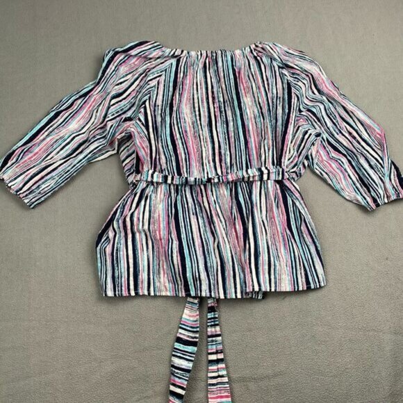 Lane Bryant Women's Size 26/28 Multi-Color Striped Wrap Top Plus 100% Cotton - Picture 10 of 13